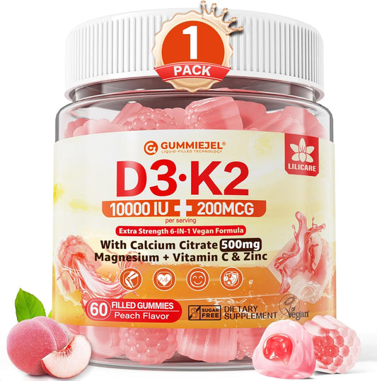 Gomas de vitamina D3 K2 5000UI \/ 10,000 UI con 500mg de calcio + K...