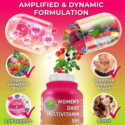 Multivitamínico diario para mujeres 50 Plus - Multivitamínico vegan...