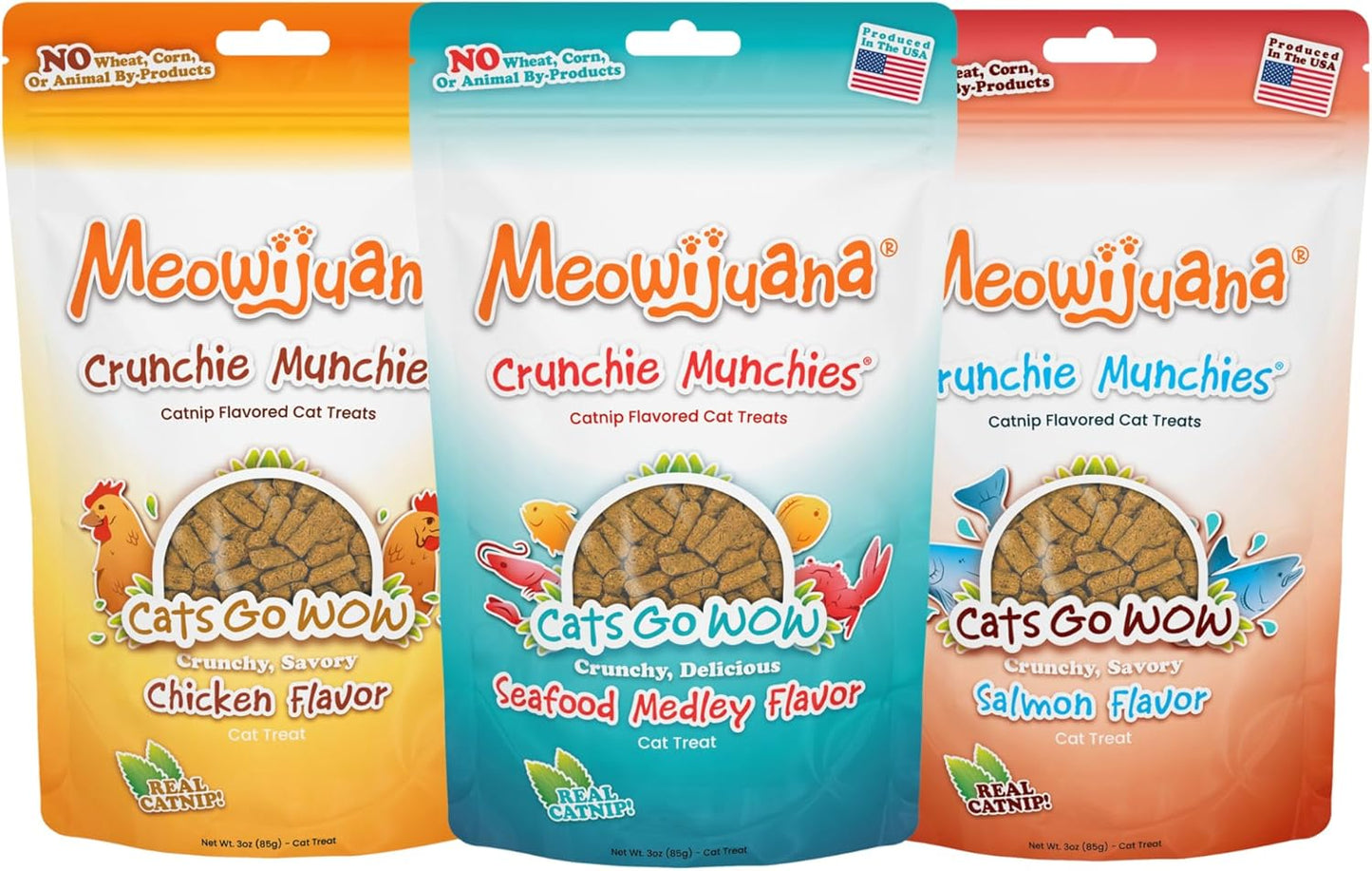 Meowijuana Crunchie Munchie Golosinas de hierba gatera | Salmón, ma...