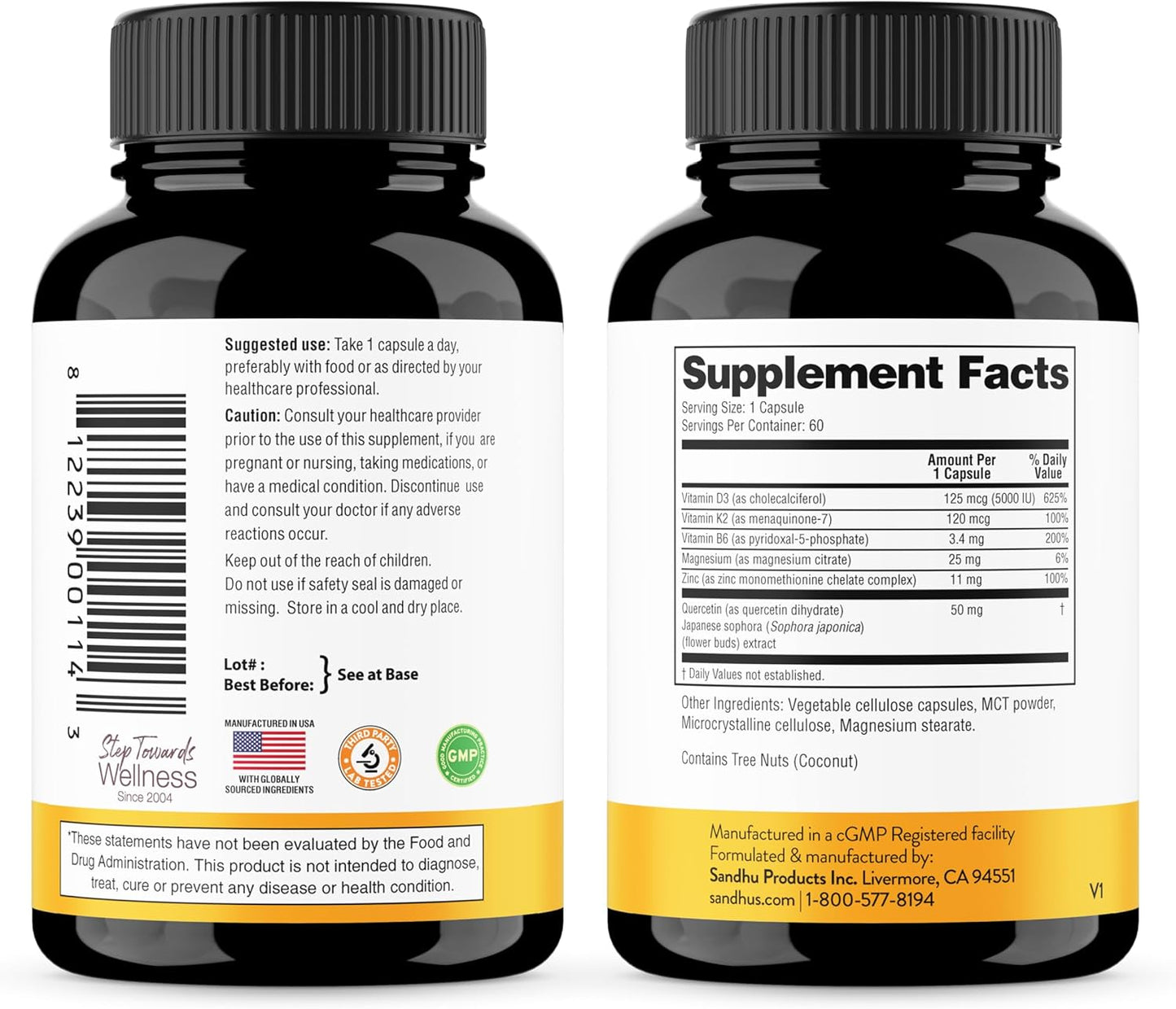 Sandhu's Vitamina D3 K2 Magnesio 5000 UI, cápsulas de 120 mcg d...