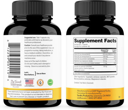 Sandhu's Vitamina D3 K2 Magnesio 5000 UI, cápsulas de 120 mcg d...