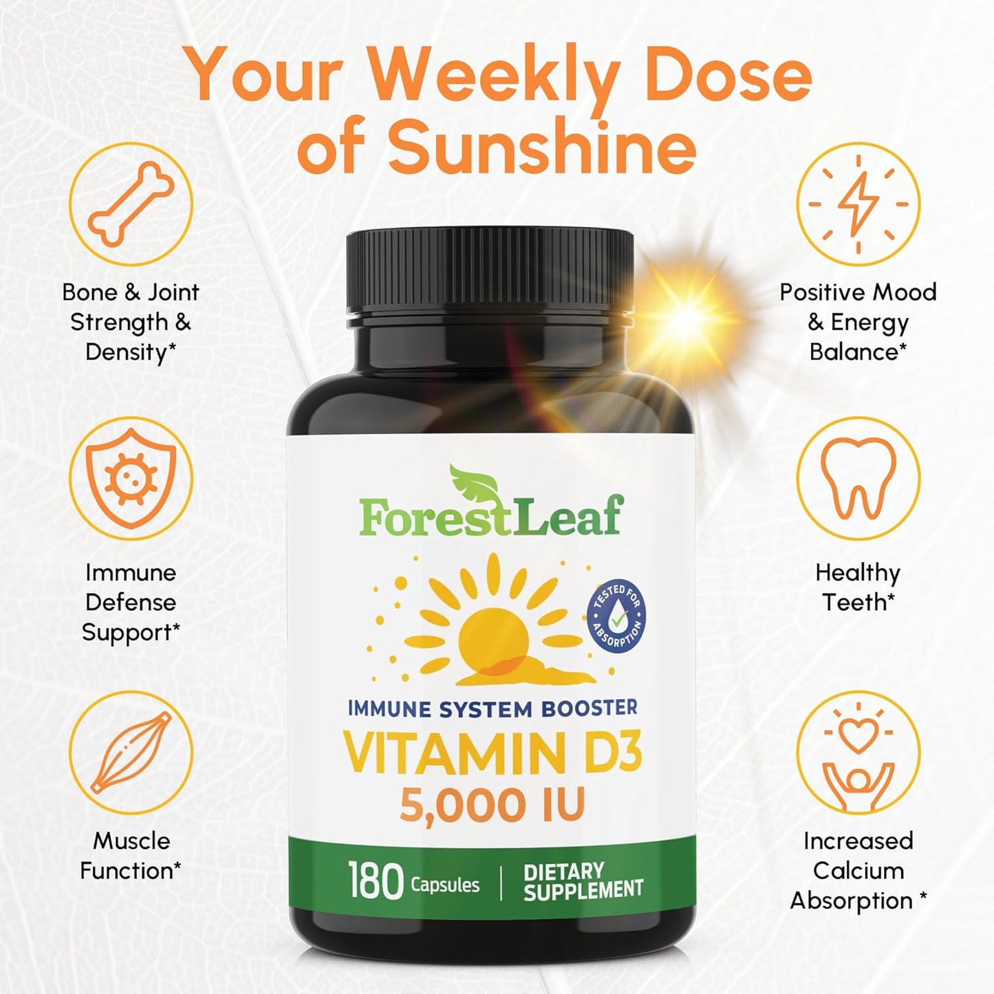 ForestLeaf Vitamina D3 5000 IU | VIT D - VIT D3 Suplementos de Vita...