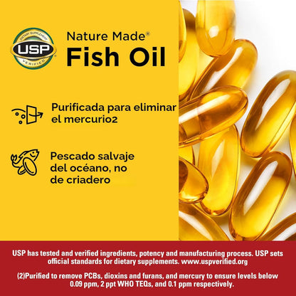 Nature Made Suplementos de aceite de pescado Omega 3, cápsulas blan...