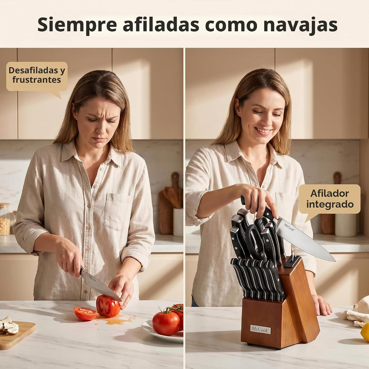 McCook Juego de cuchillos de cocina de 15 piezas con afilador incor...