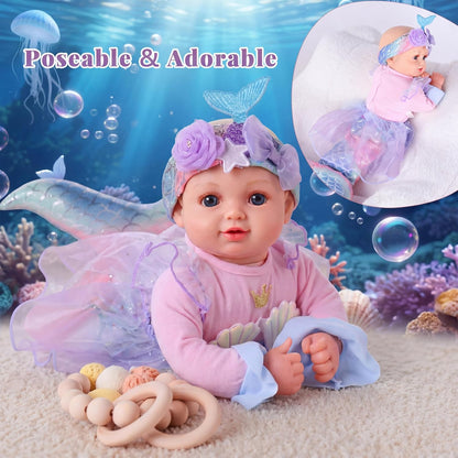 BABESIDE Muñeca bebé de sirena para niña, muñecas de bebé suaves re...