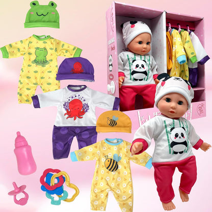 Muñeca de bebé de cuerpo suave con accesorios y 4 juegos de trajes...