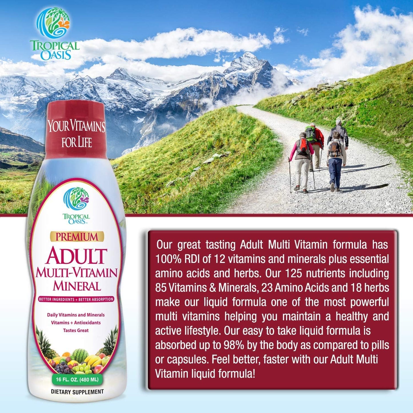 Tropical Oasis Multivitamínico líquido para adultos, suplemento mul...