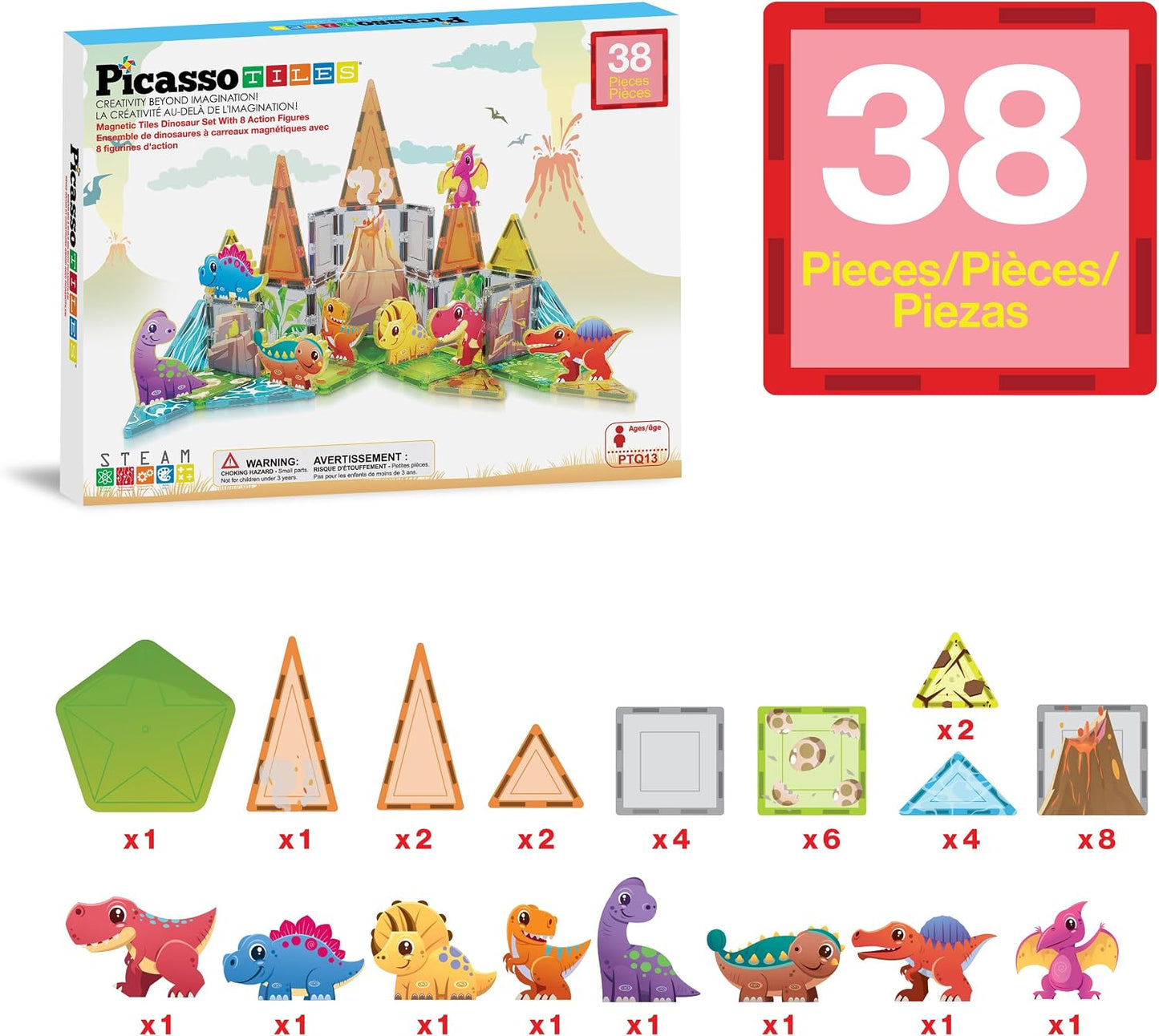 PicassoTiles - Juego de 38 piezas de bloques de construcción con az...