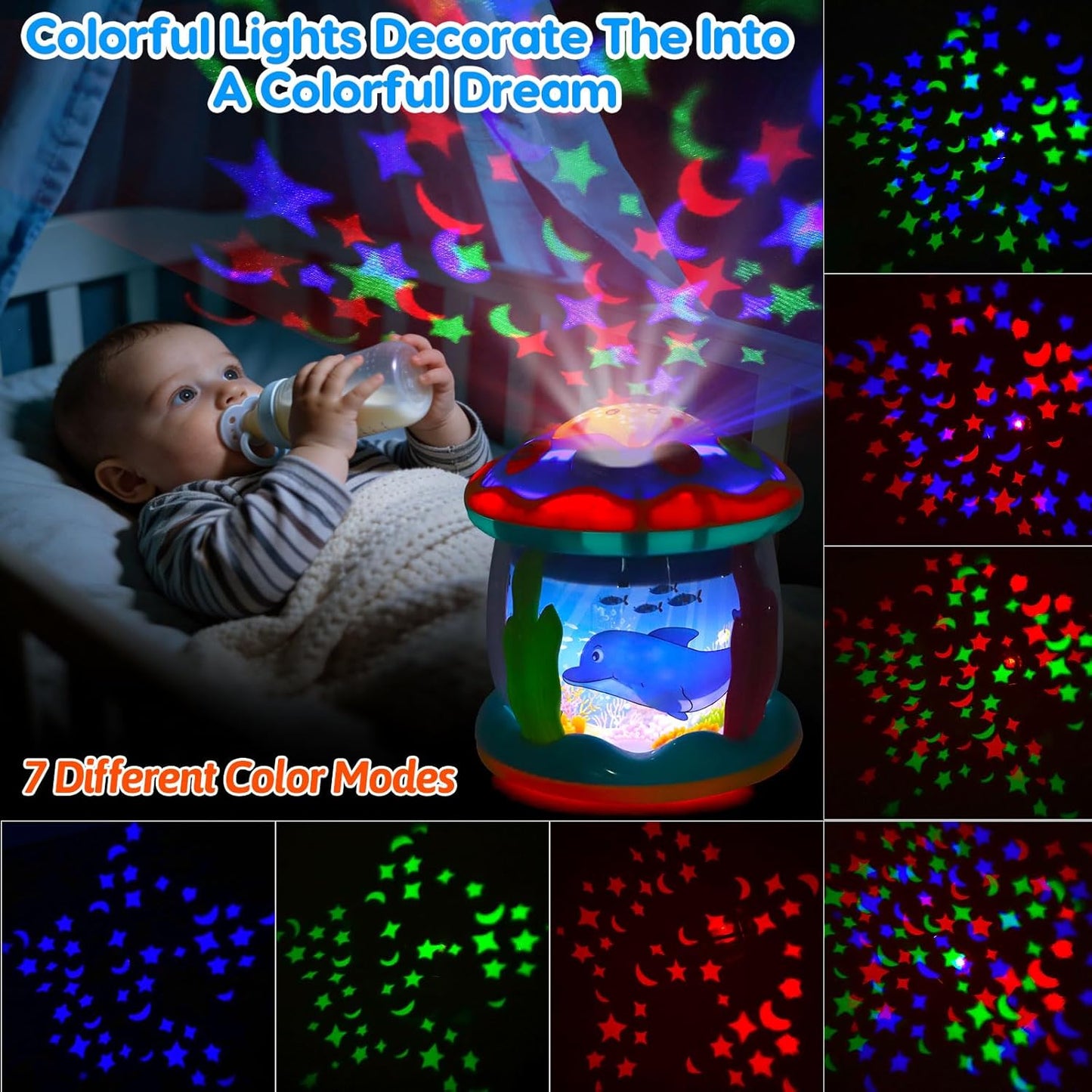 Juguetes para bebés de 6 a 12 meses, proyector musical giratorio con luz boca abajo, juguetes para bebés de 0 a 6, 3 a 6 meses, juguetes para gatear para acuarios de 4, 5, 6, 7, 8, 9, 12 a 18 meses