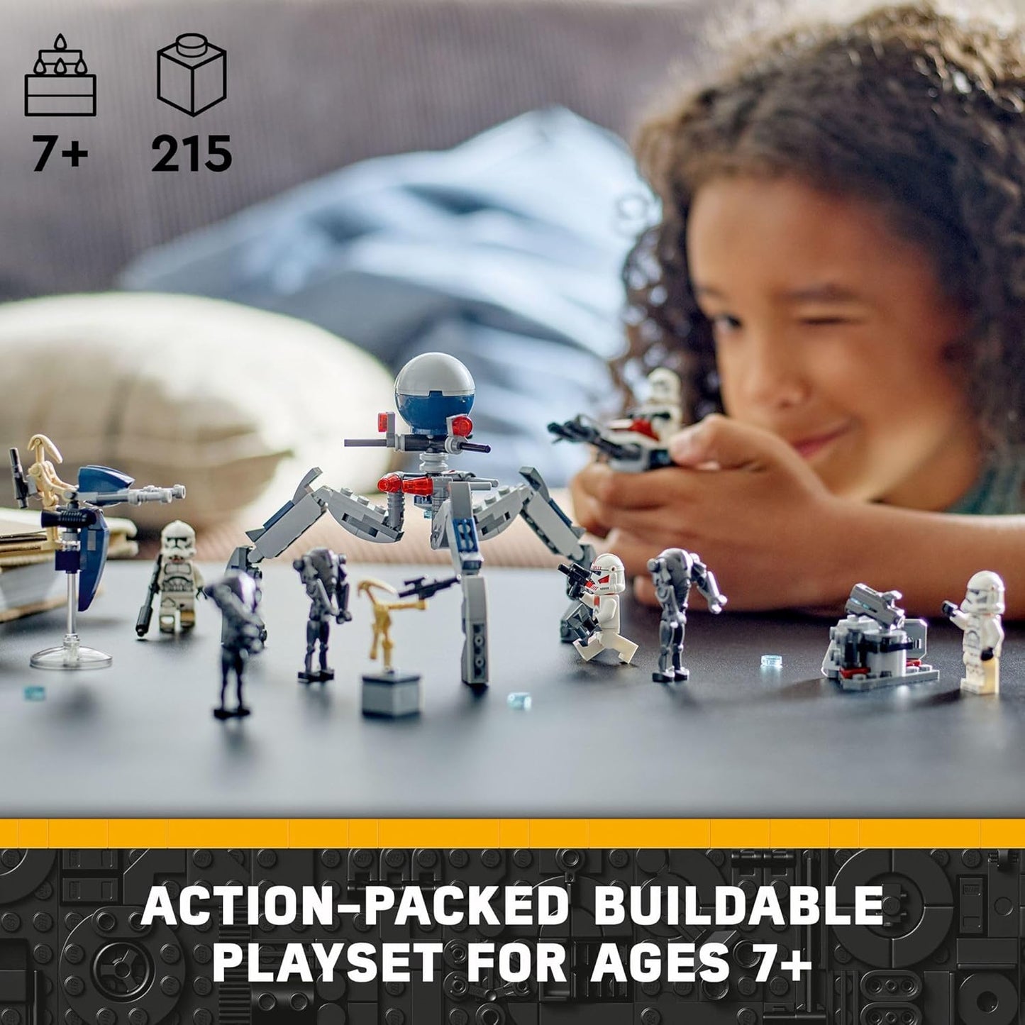 LEGO Star Wars 75372 - Paquete de batalla de soldado clon y droide de batalla para niños, vehículo de bicicleta Speeder de juguete construible, Tri-Droid y poste defensivo, coleccionable, regalo para