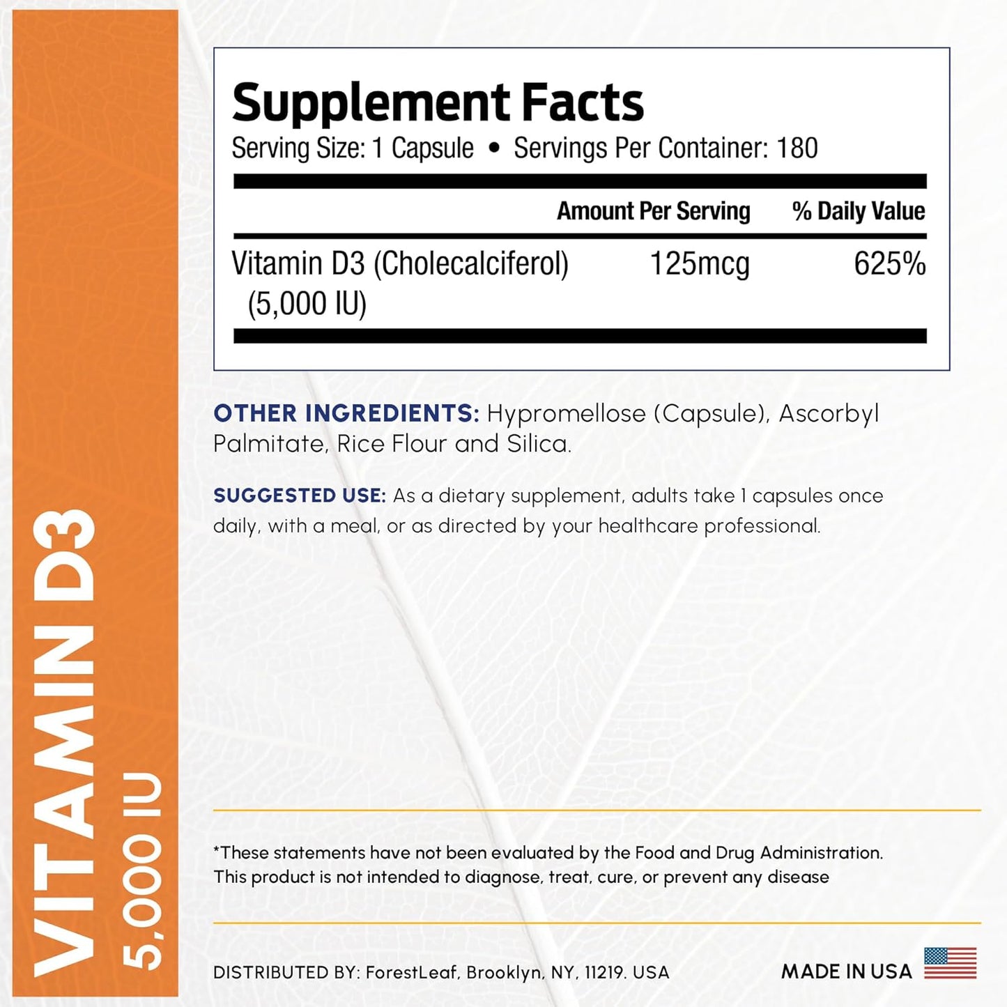 ForestLeaf Vitamina D3 5000 IU | VIT D - VIT D3 Suplementos de Vita...