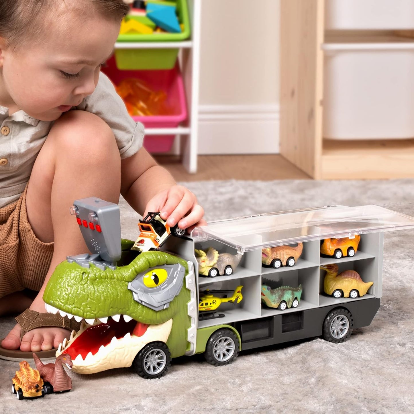 JOYIN Juguetes de dinosaurio 13 en 1 para niños de 3 a 5 años, cami...