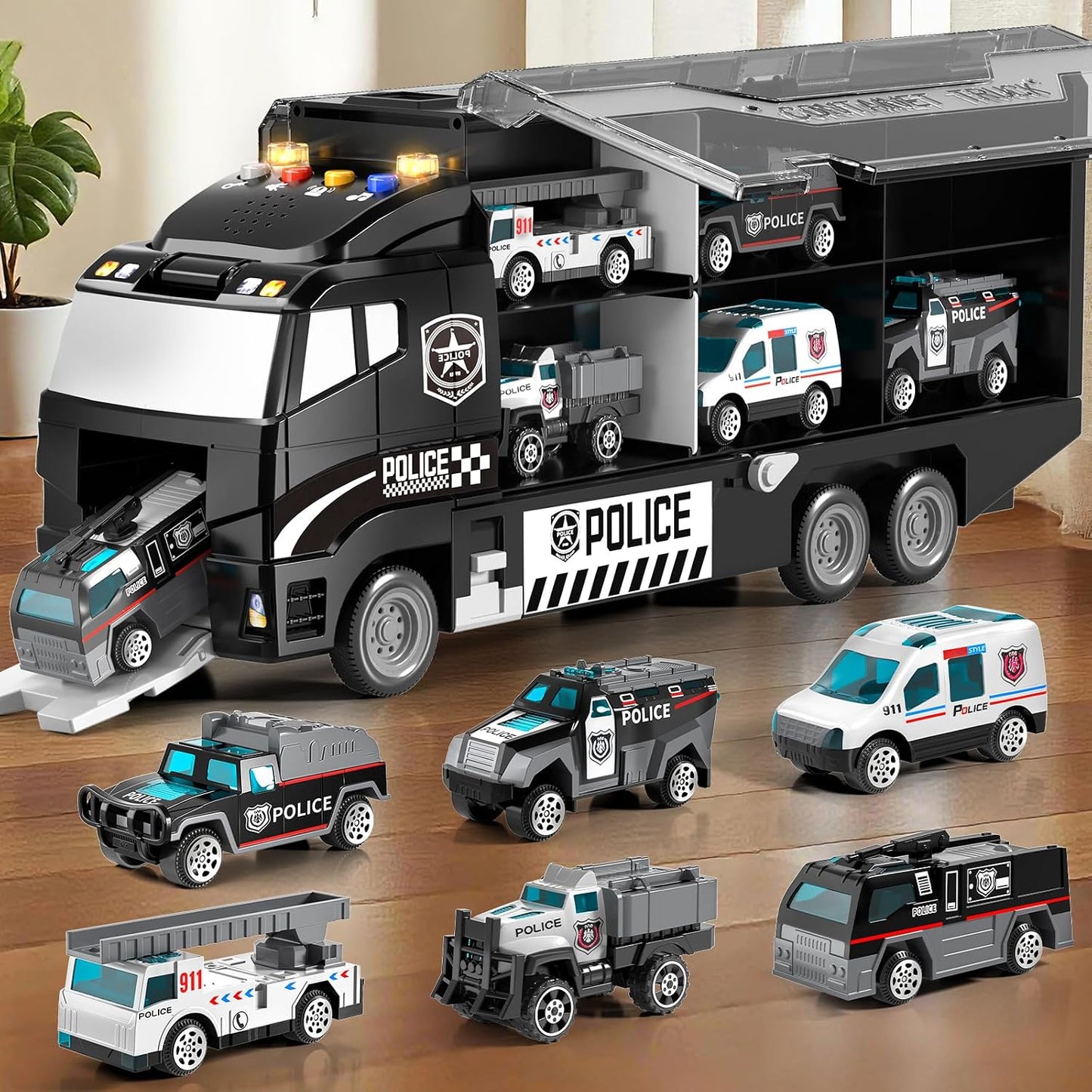YunWings Juego de Coches de Policía para Niños Pequeños: Camión de...