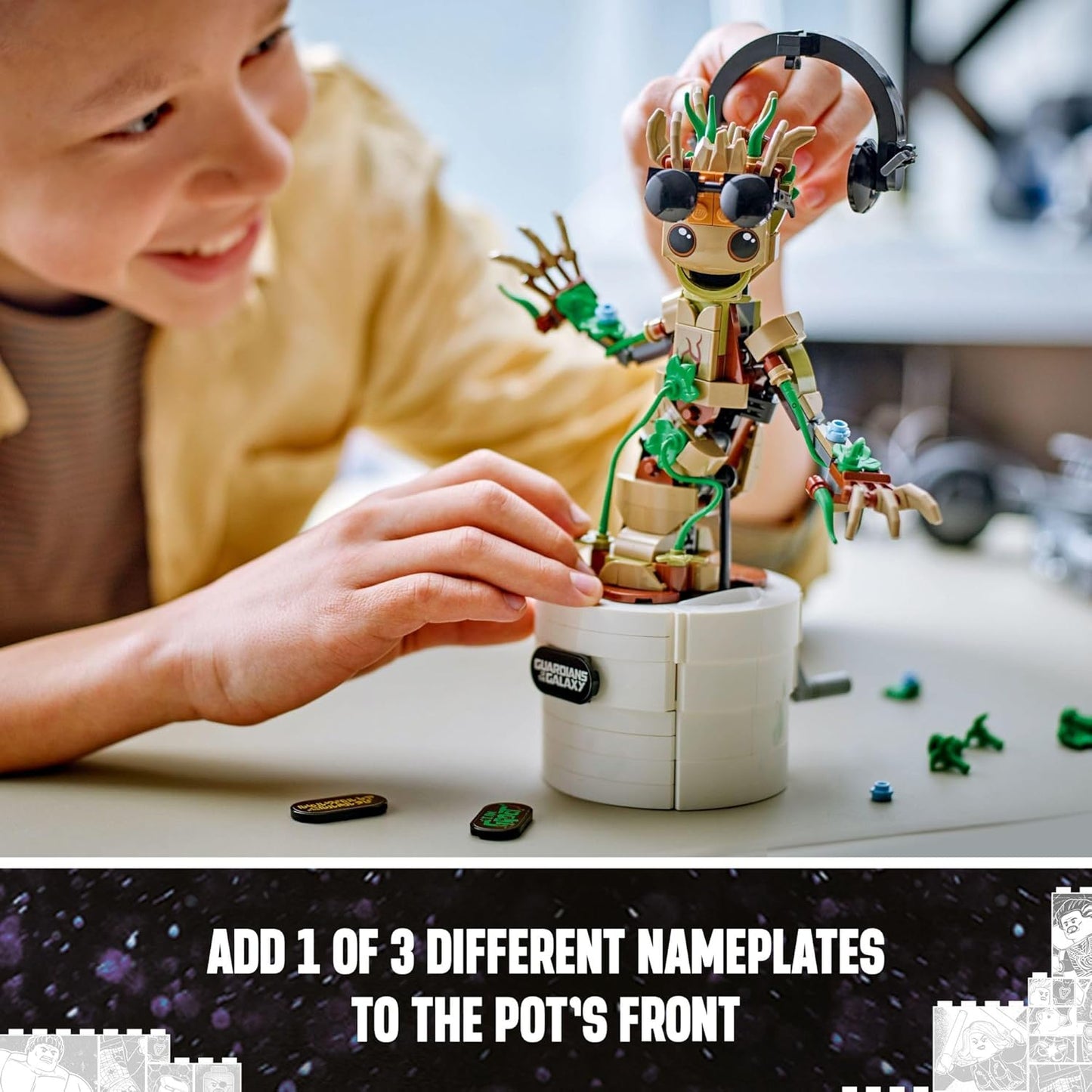 LEGO Marvel Dancing Groot, Guardianes de la Galaxia Juguete, regalo de cumpleaños construible, juguete de Marvel, juego interactivo operado a mano de superhéroe, regalo de Marvel para niños, figura