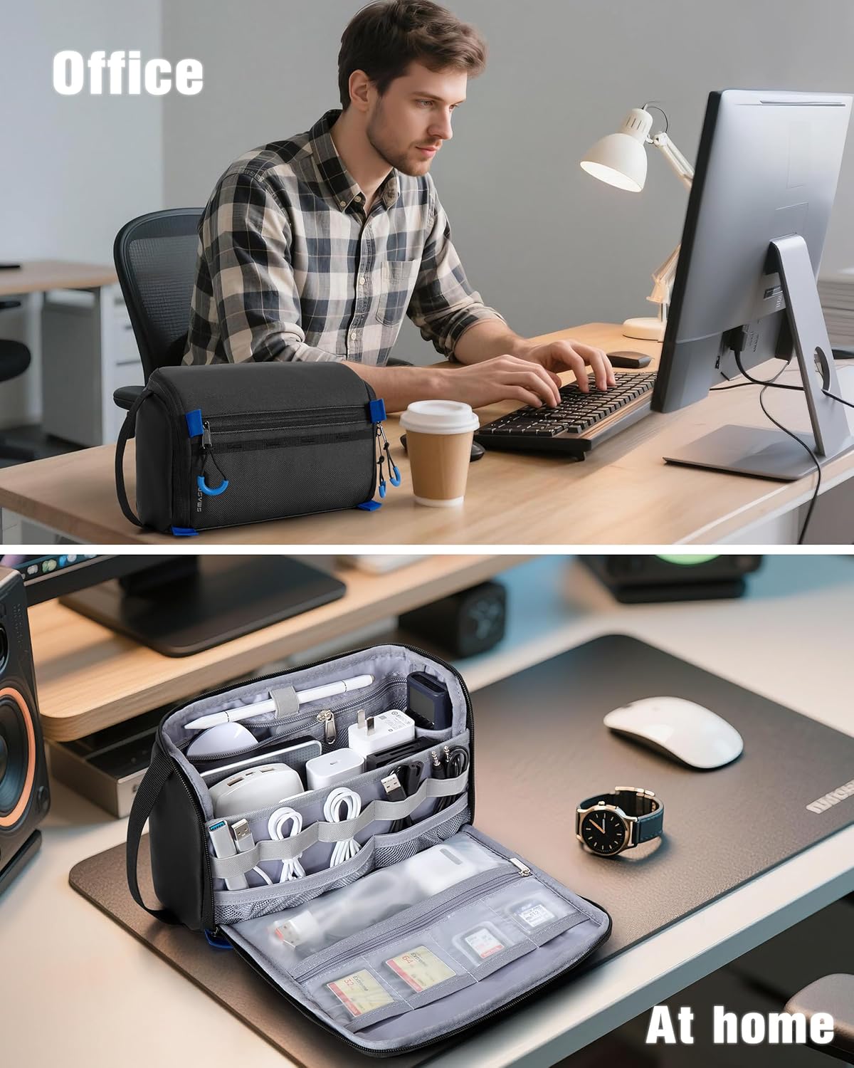 Smasrob Organizador de Electrónicos Estuche de Viaje, Bolsa Técnica Resistente al Agua Funda para Cargador para Cable, Cable, Tarjetas, Teléfono, Airpods, Negro