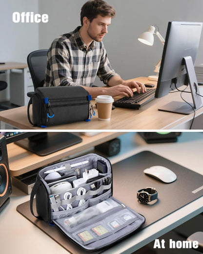 Smasrob Organizador de Electrónicos Estuche de Viaje, Bolsa Técnica Resistente al Agua Funda para Cargador para Cable, Cable, Tarjetas, Teléfono, Airpods, Negro