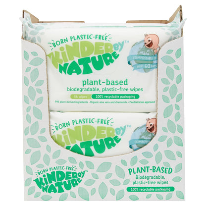 Kinder by Nature Toallitas para bebés a base de plantas, 100% biodegradables y compostables, 672 unidades (12 paquetes de 56), 99% ingredientes a base de plantas, toallitas sin plástico