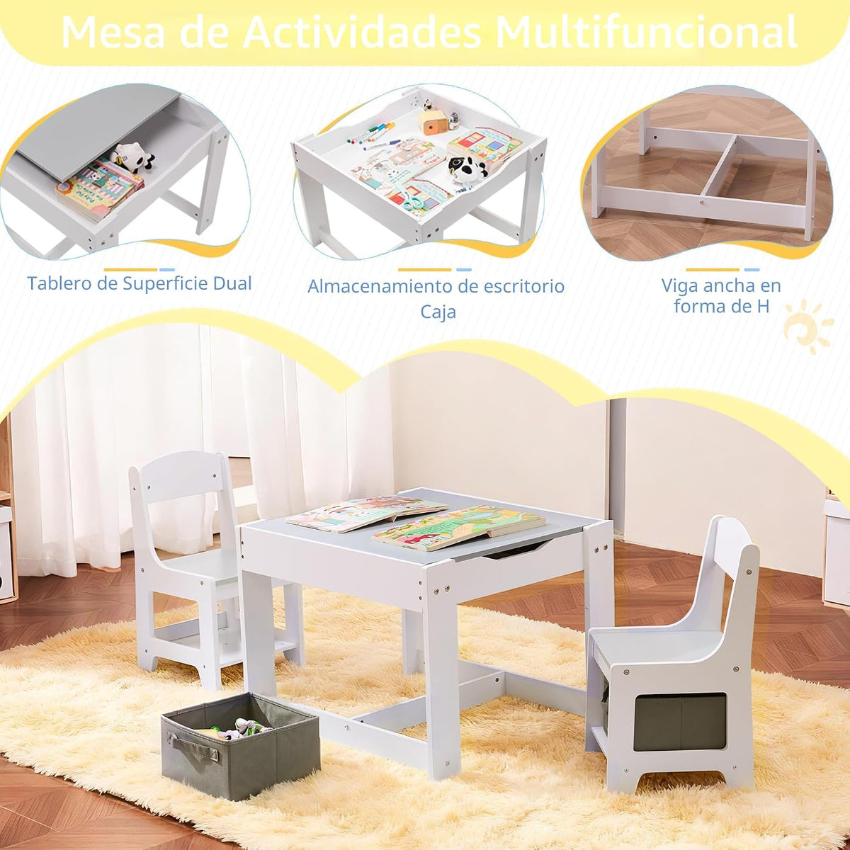 Pterying Juego de mesa y silla de madera para niños, escritorio de...