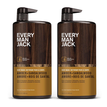 Every Man Jack Gel de baño nutritivo ámbar + sándalo para hombre pa...
