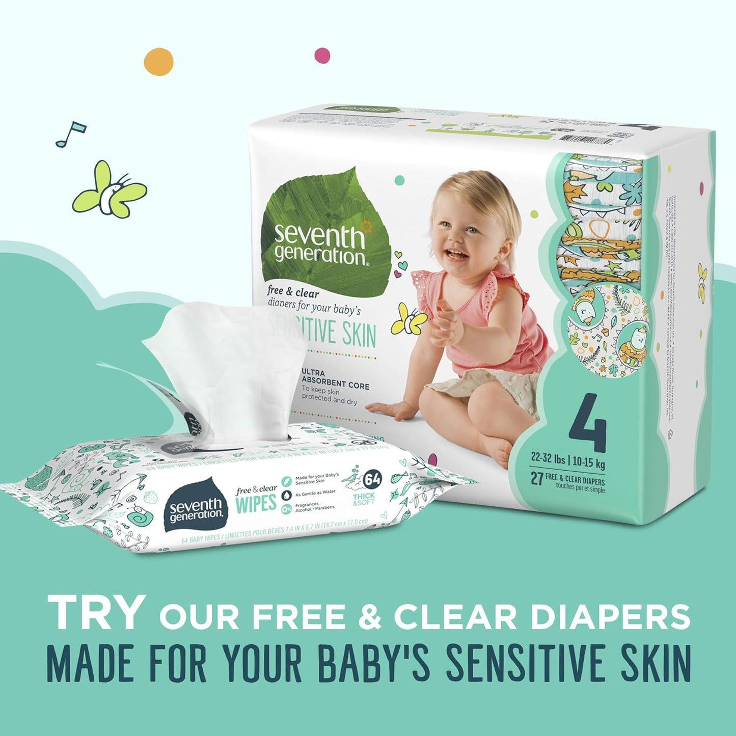 Seventh Generation Toallitas para bebé, recambio libre y transparente con sello de cinta, 384 unidades