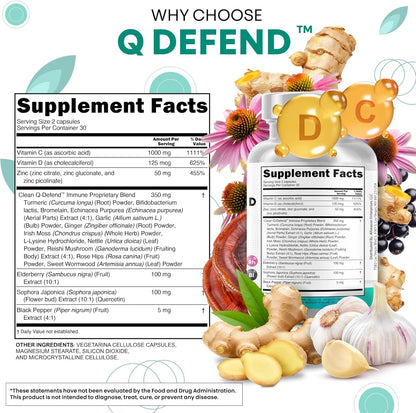 Suplemento de quercetina Q Defend con zinc, vitamina C, vitamina D,...