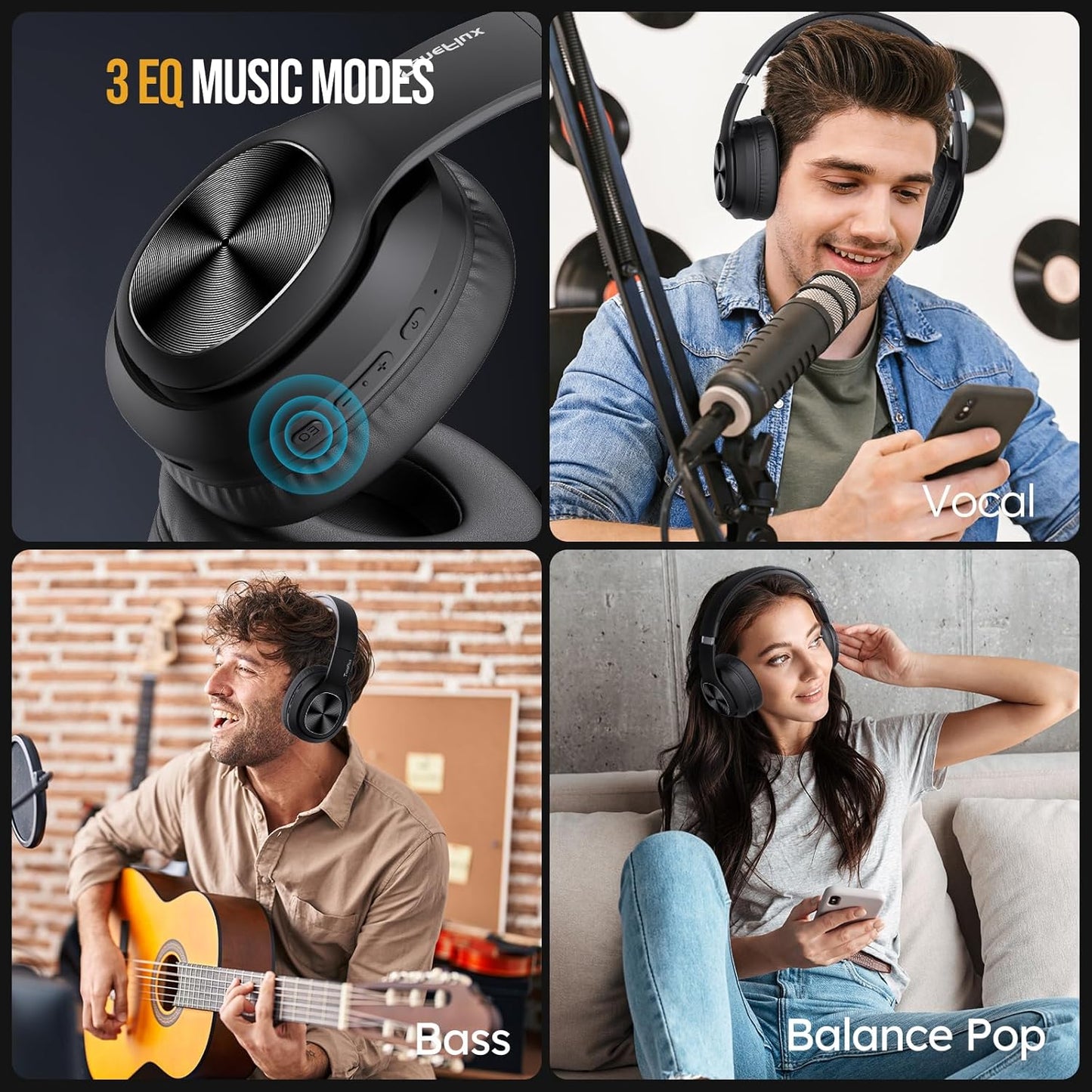 TuneFlux Auriculares inalámbricos Bluetooth sobre la oreja, tiempo...