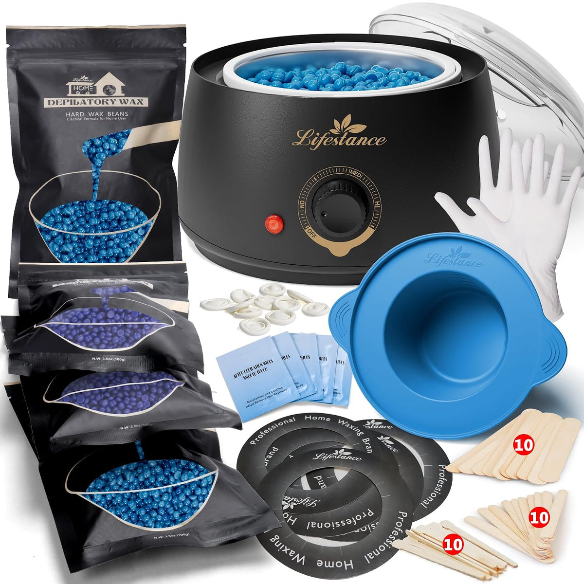 Lifestance Kit completo de depilación para el hogar, calentador de...