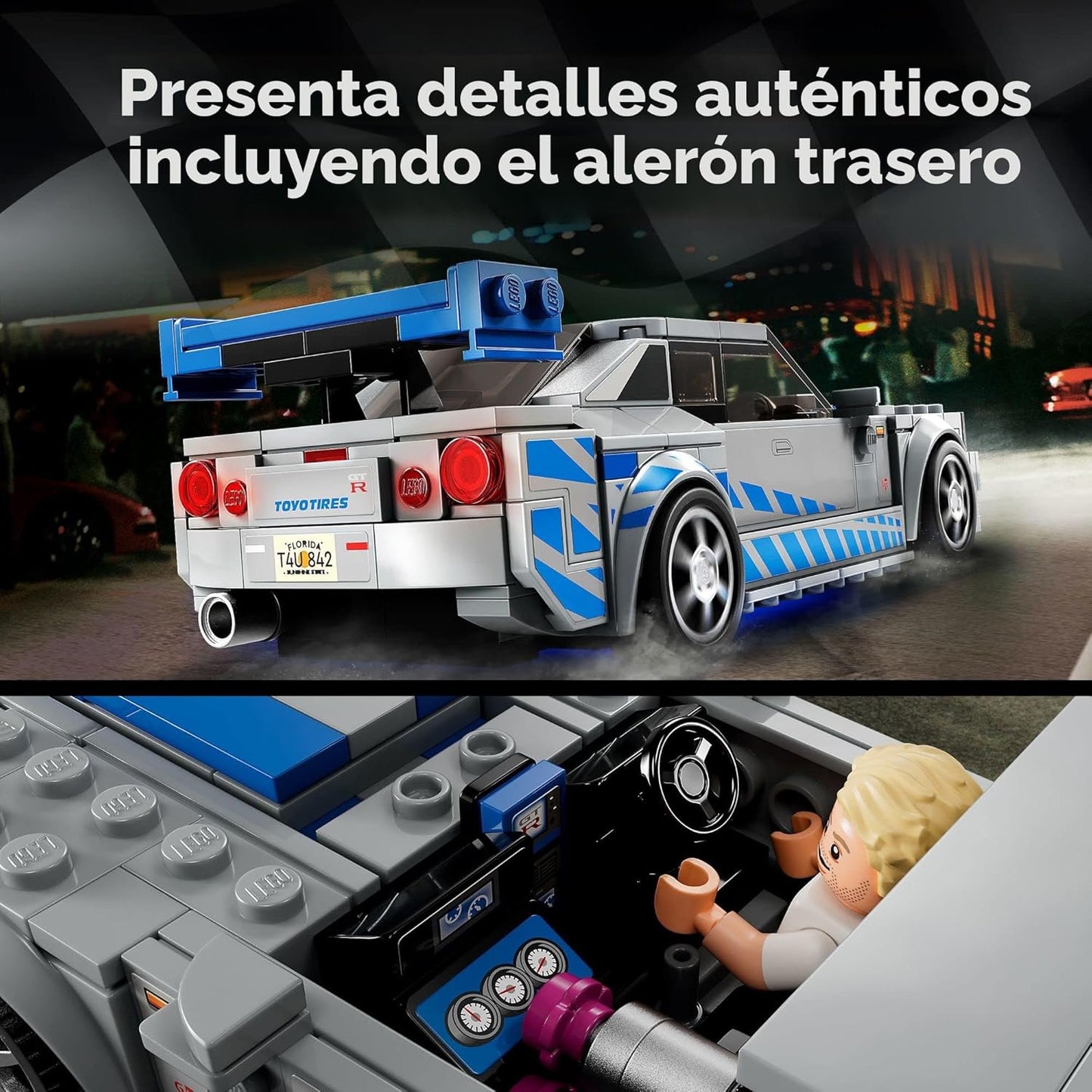 LEGO Speed Champions 2 Fast 2 Furious Nissan Skyline GT-R (R34) 76917 - kit de construcción de autos de carreras, coleccionable con minifigura Racer, juego 2023 para niños y niñas a partir de 9 años