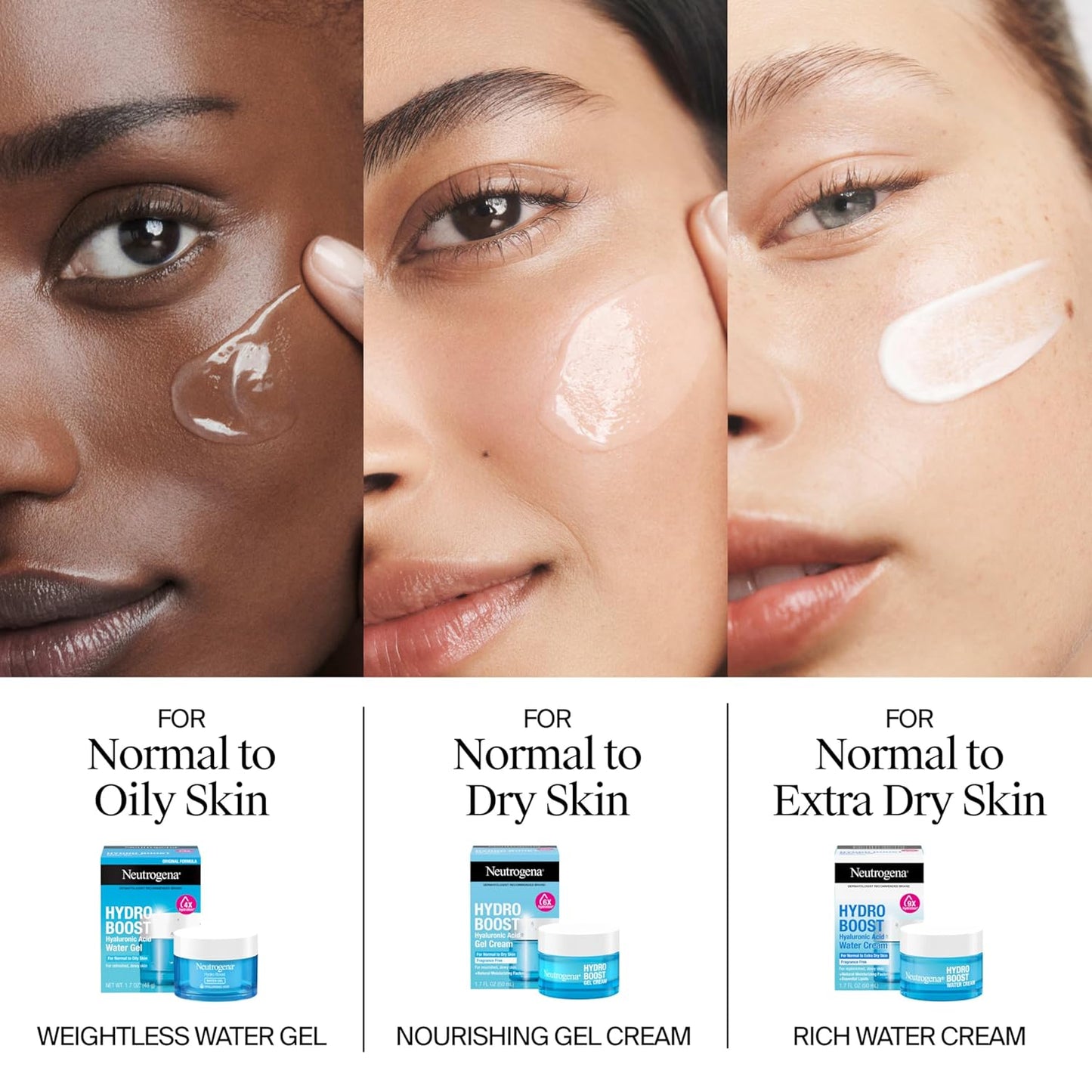 Neutrogena Hydro Boost - Crema de agua, hidratación de 72 horas para piel normal o extra seca, sin fragancia, hidratante facial con ácido hialurónico, 1.7 onzas y limpiador de gel hidratante Hydro Boost tamaño de prueba, 0.5 onzas líquidas