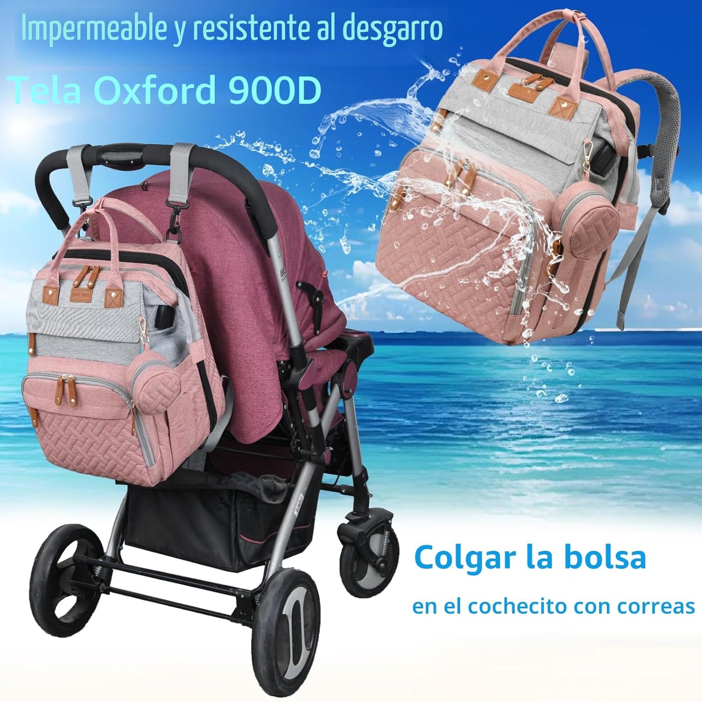 Jeryswet - Mochila para pañales con cambiador, mochila de gran capa...