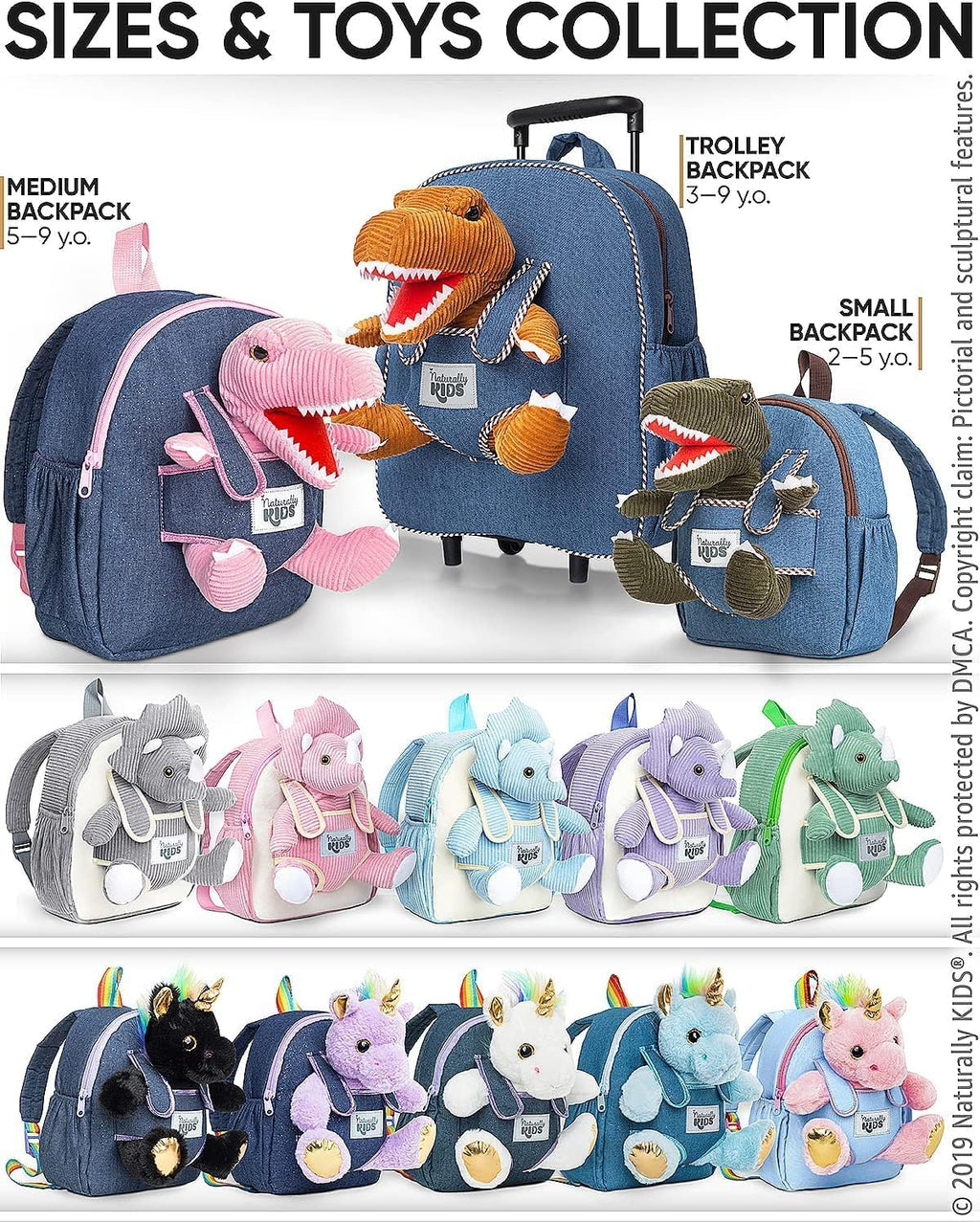 Naturally KIDS Mochila para niños pequeños con juguete de dinosauri...