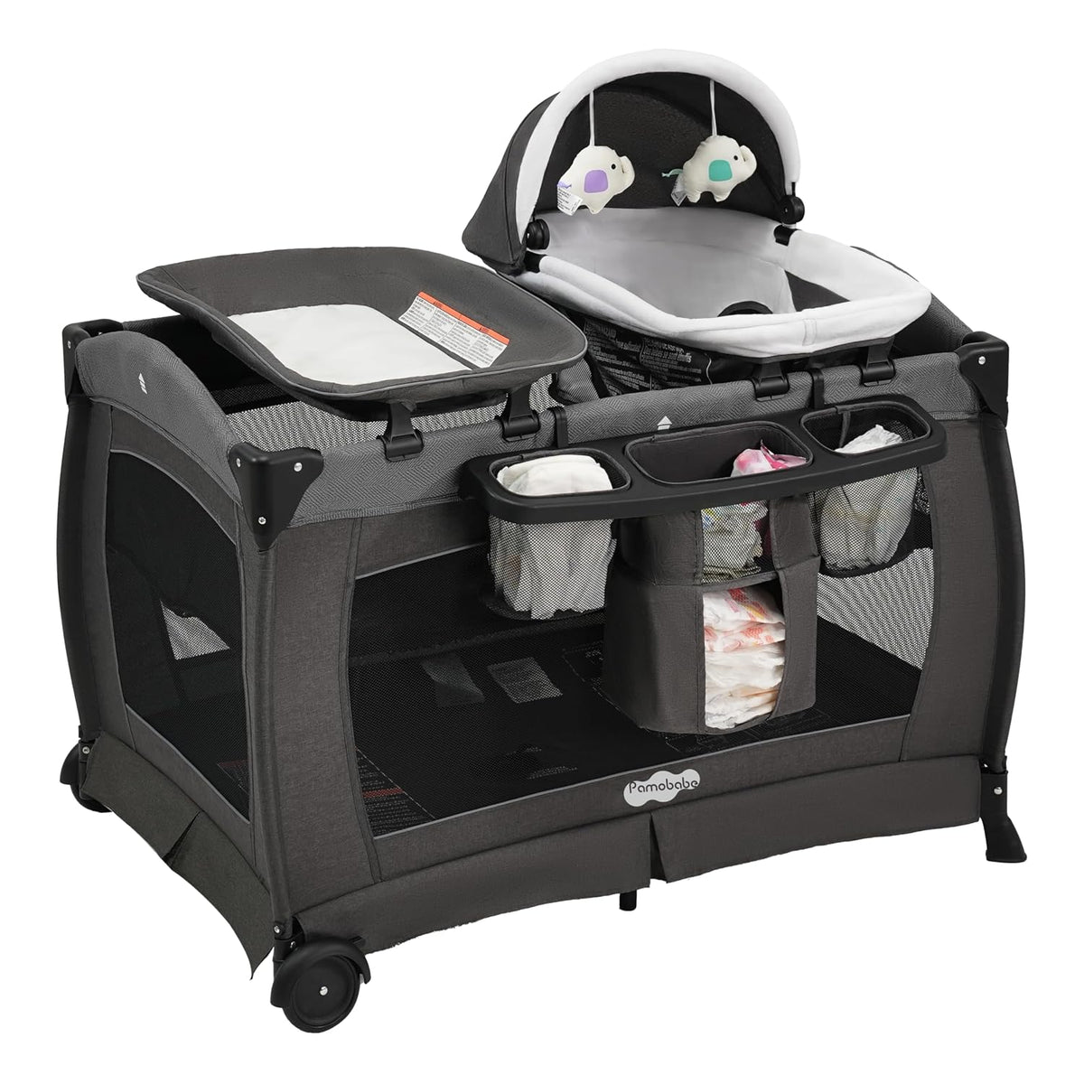 Pamo Babe Pack and Play 4 en 1 - Corral para bebés con moisés y cam...