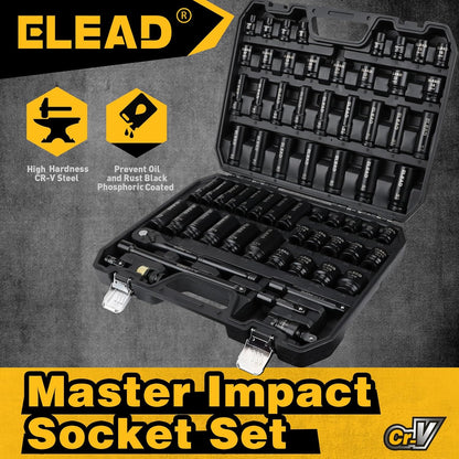 ELEAD Juego de llaves de impacto profundo de 67 piezas de 1\/2"...