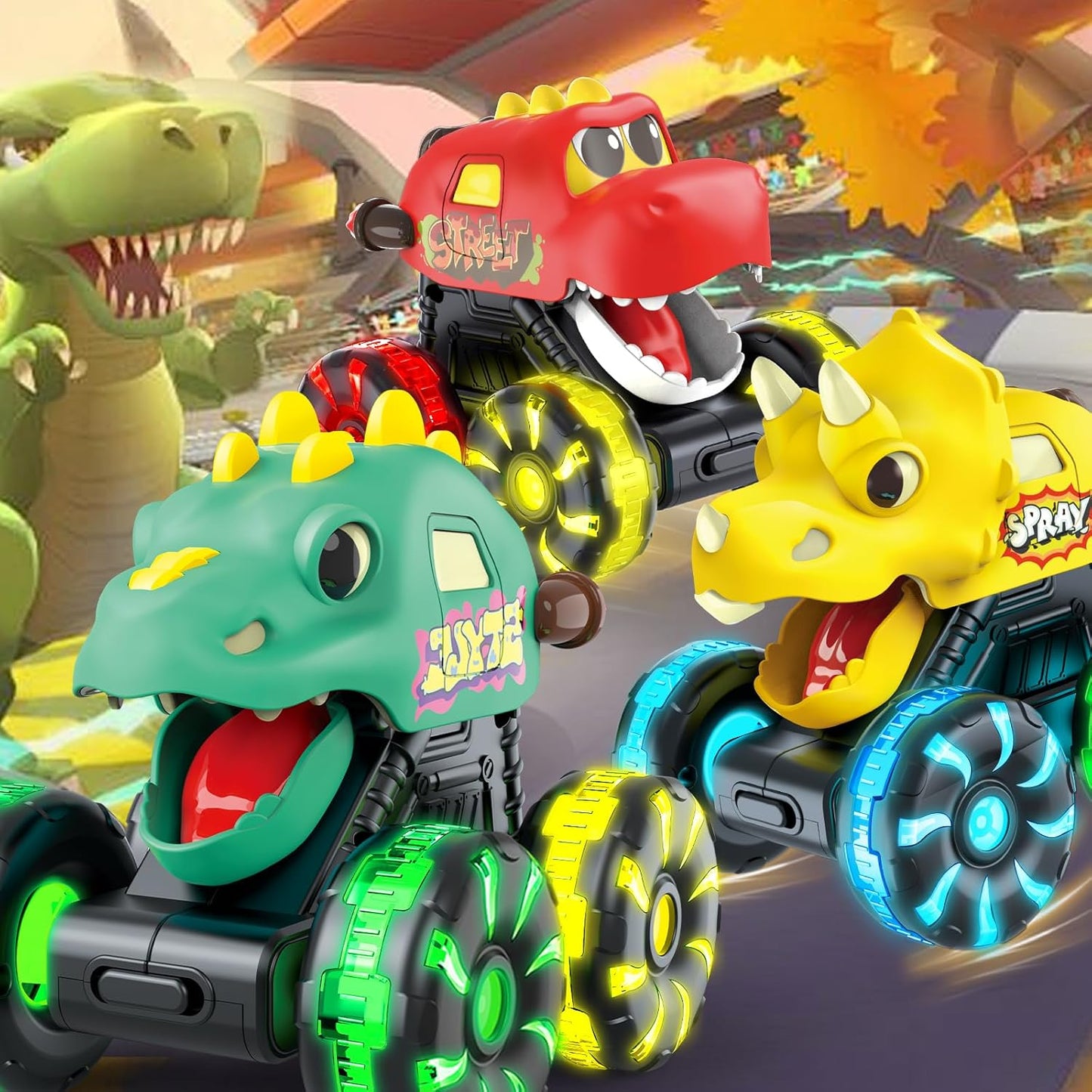 Juguetes de Camiones Monstruo y Autos de Dinosaurio para Niños Pequeños de 1 a 3, Autos a Presión y Camiones de Juguetes para Niños de 1, 2, 3, 4, 5 Años, Regalo para Niños y Niñas, Autos de