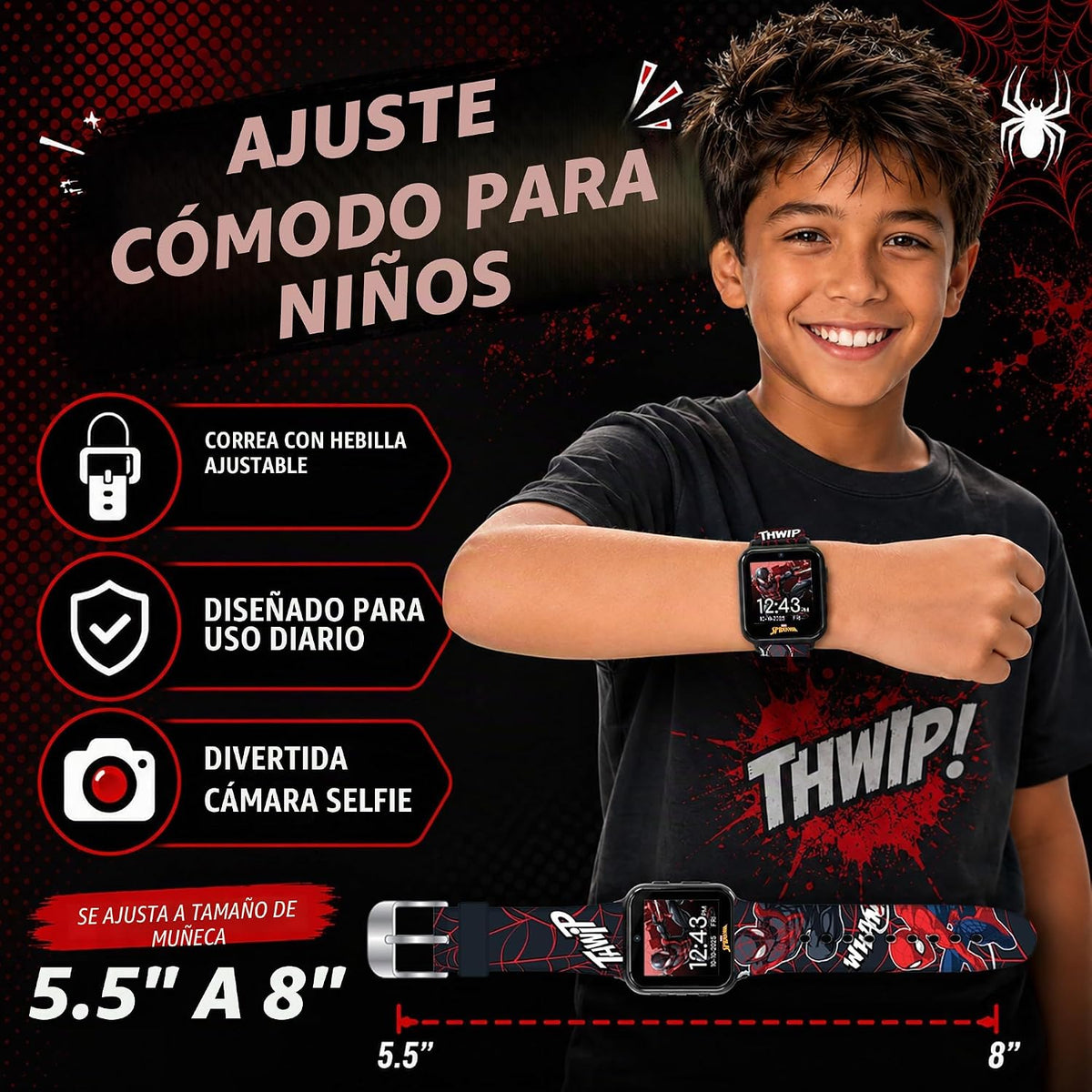Marvel Spider-Man - Reloj inteligente para niños, reloj interactivo...