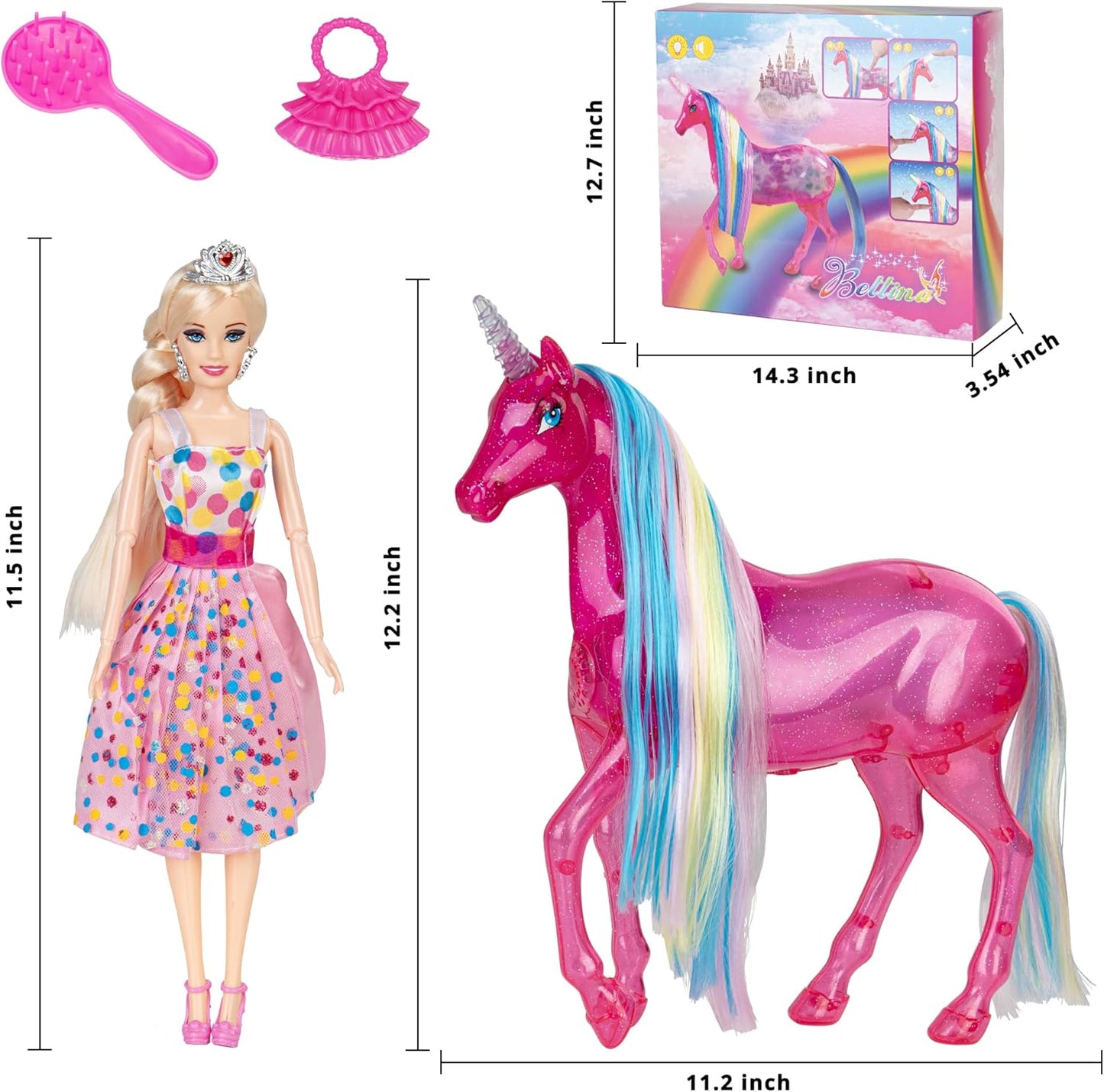 BETTINA Juego de muñecas grandes de unicornio y princesa con luces...