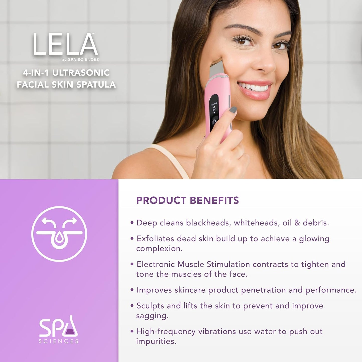 Spa Sciences - LELA - Espátula facial 4 en 1 para limpieza profunda...