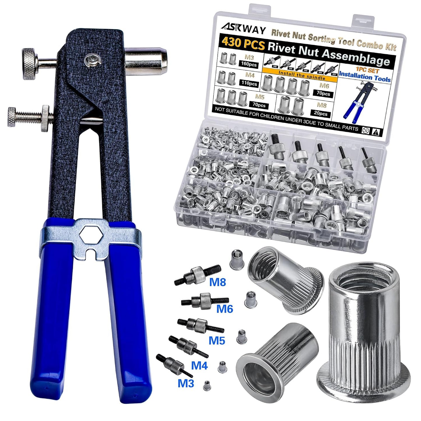 Kit de herramientas de tuerca de remache a presión, 430 piezas de c...