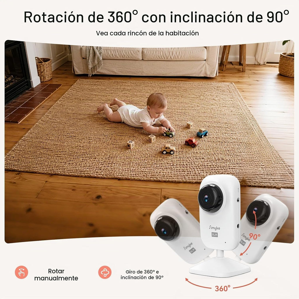 Simyke Monitor de bebé de video WiFi 720P, interruptor de encendido...