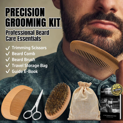XIKEZAN Kit mejorado de aseo para barba con acondicionador de barba, aceite de barba, bálsamo para barba, cepillo para barba, lavado de barba/champú, peine para barba, tijeras para barba, bolsa de