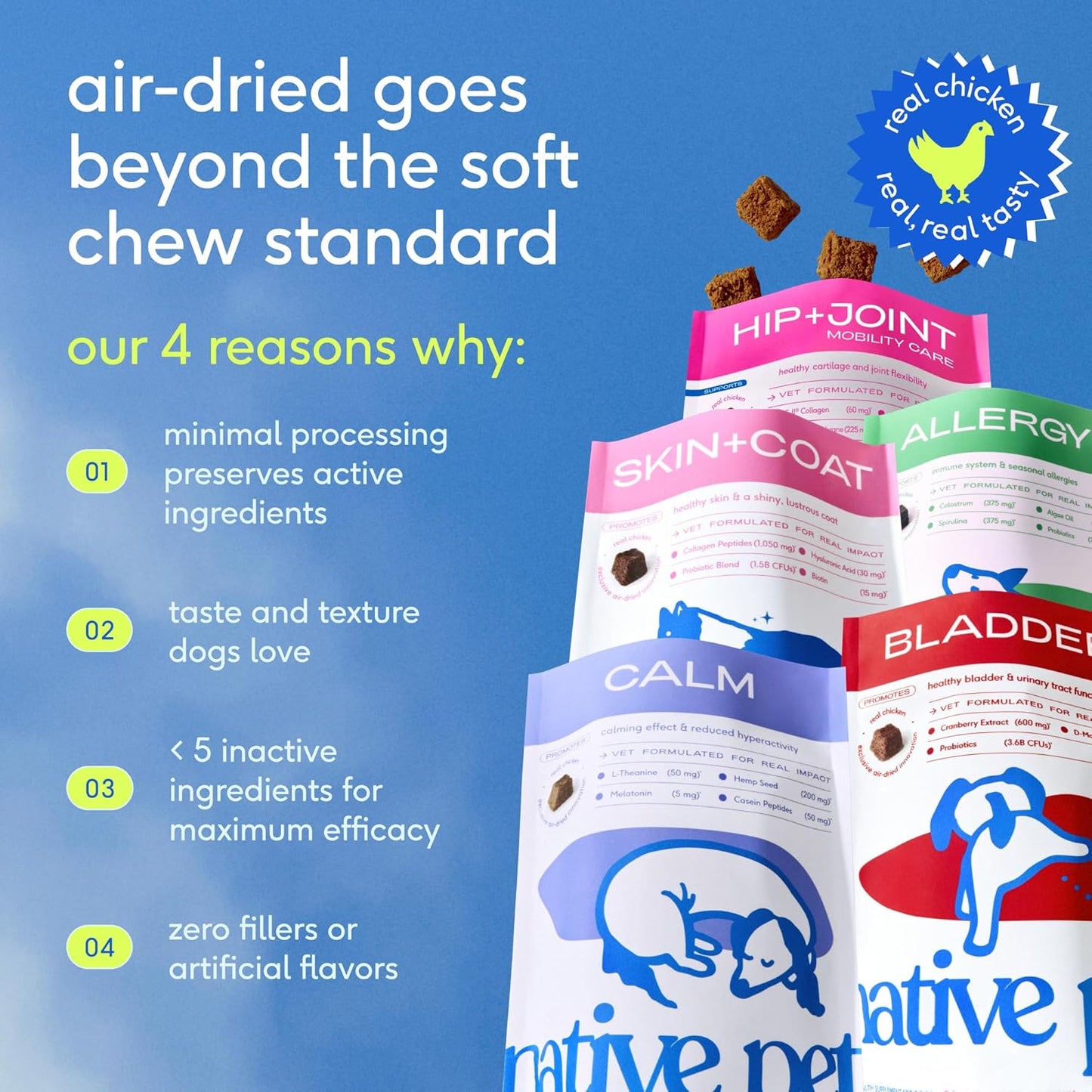 Native Pet Masticables Omega para la piel y el pelaje para perros,...