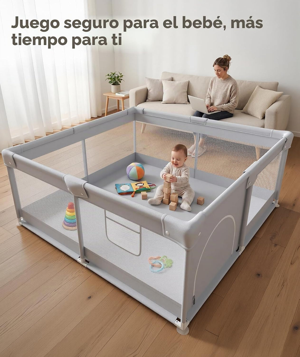 Fodoss Corralito para bebés, 47 × 47 pulgadas para bebés y niños pe...