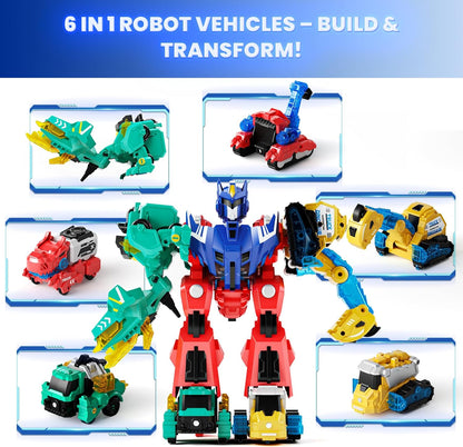 Juguetes magnéticos de robot transformables de dinosaurios, camiones de construcción de dinosaurios 6 en 1 para niños, juguetes magnéticos para niños y niñas de 3, 4, 5, 6, 7, 8, regalo