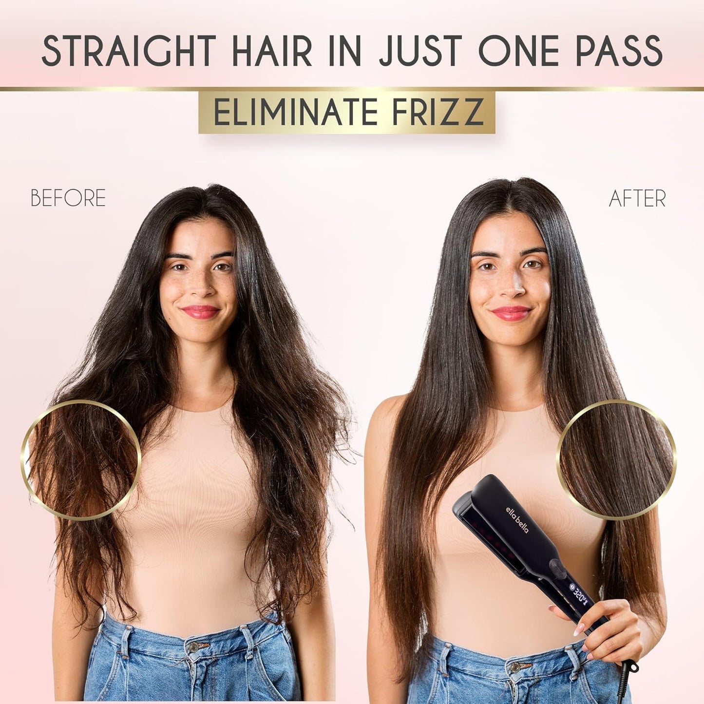 ELLA BELLA® Plancha plana de titanio para alisar el cabello (con in...