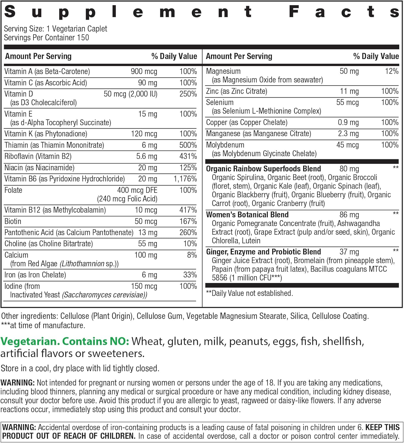 Rainbow Light Multivitamínico One + para mujer | 150 Caplets | Apoy...