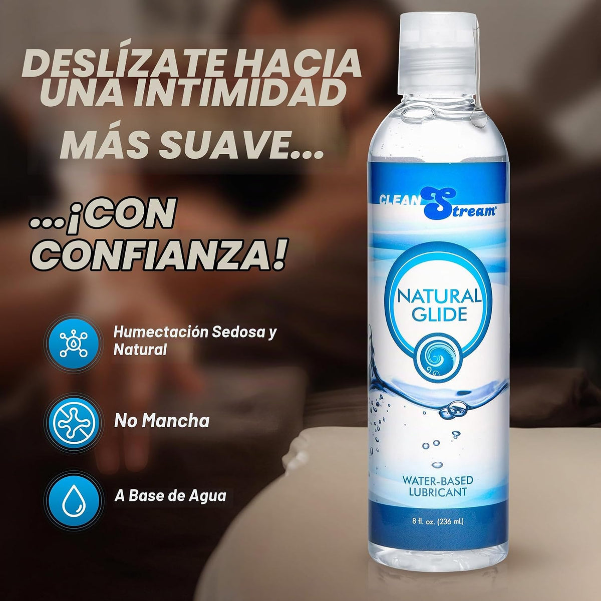 CleanStream Lubricante personal natural a base de agua, botella de...