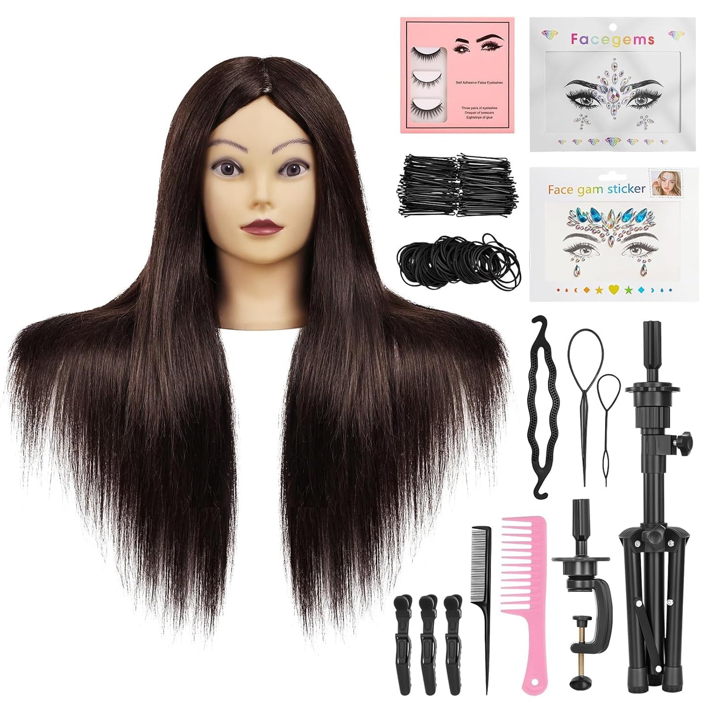 Cabeza de maniquí con 90% cabello humano de 23 pulgadas, cabeza de...