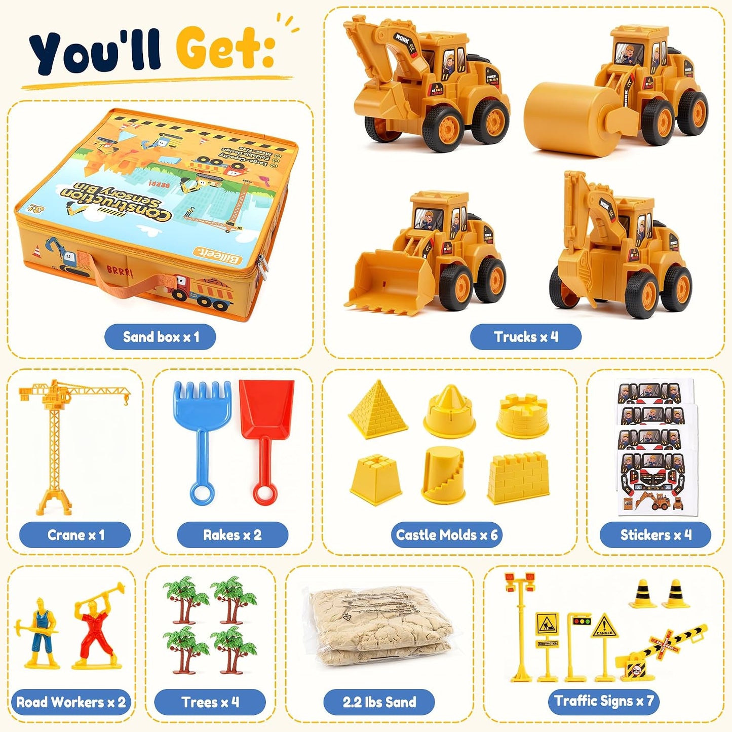 Billeeit Kit de construcción de arena con caja de arena plegable de...