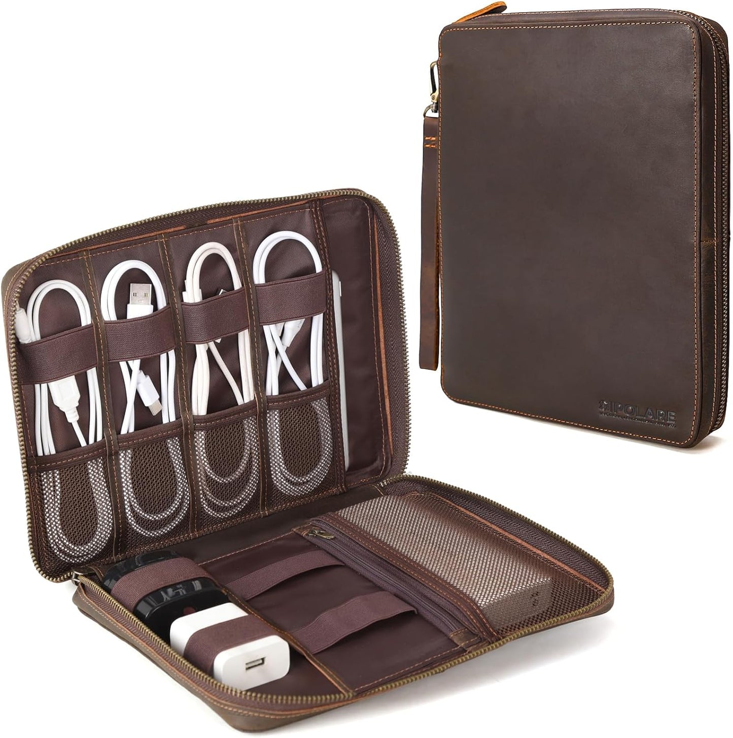 Polare - Organizador de cables de viaje de cuero de grano completo,...