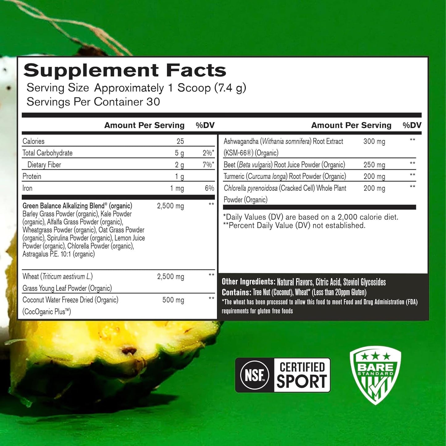 BARE PERFORMANCE NUTRITION, Polvo de superalimento de verduras verd...